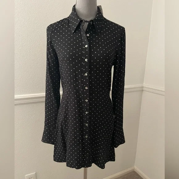 New Free People This Town Black Polka Dot Shirt Dress - Picture 2 of 7